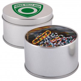 Assorted Colour Zebra Striped Paperclips in SIlver Round Tin