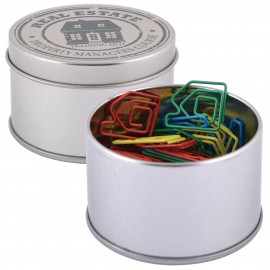 Assorted Colour House Paperclips in Silver Round Tin