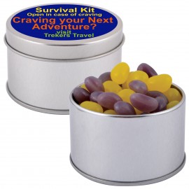 Corporate Colour Mini Jelly Beans in Silver 2 Piece Round Tin