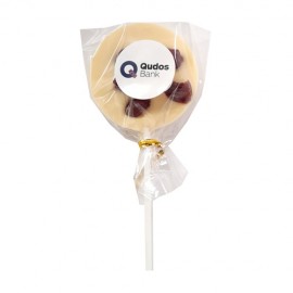 Branded White Chocolate Lollipop with Dried Raspberry