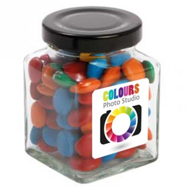 Small Square Jar with Mixed Chocolate Gems