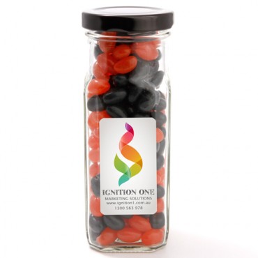 Large Square Jar with Mini Jelly Beans (Corporate Colour)