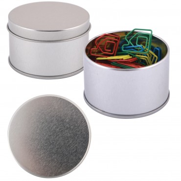Assorted Colour House Paperclips in Silver Round Tin