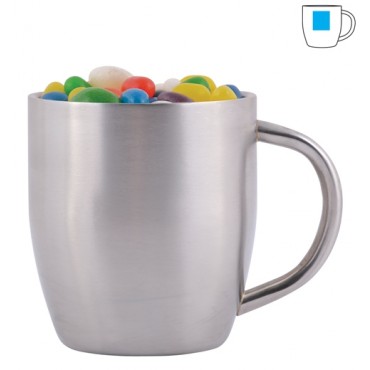 Assorted Colour Mini Jelly Beans in Double Wall Stainless Steel Curved Mug