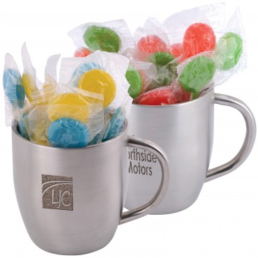 Corporate Colour Lollipops in Double Wall Stainless Steel Curved Mug