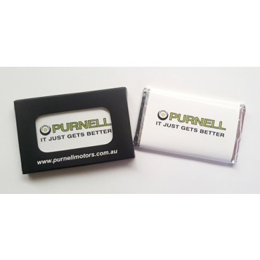Small Chocolate Bar with a custom printed wrapper and Custom Printed Box