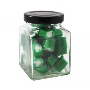 Custom Colour and Flavour Rock candy in a Small Square Jar