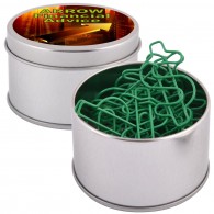 Green Dollar Sign Paperclips in Silver Round Tin