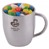 Assorted Colour Mini Jelly Beans in Double Wall Stainless Steel Curved Mug