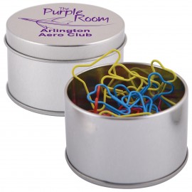 Assorted Colour Plane Paperclips in Silver Round Tin