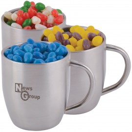 Corporate Colour Mini Jelly Beans in Double Wall Stainless Steel Curved Mug