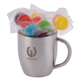 Assorted Colour Lollipops in Double Wall Stainless Steel Curved Mug